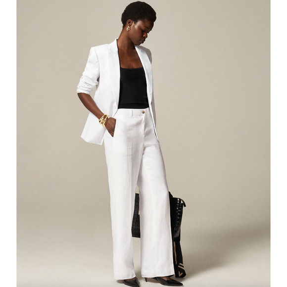 J.Crew Tall Harbor Pant Linen White Straight Wide Minimalist High Rise M NWT - Picture 1 of 16